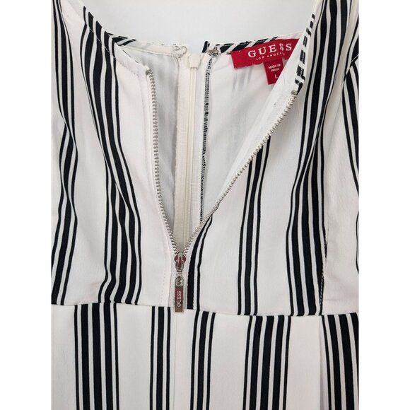 GUESS Los Angeles Striped Jumpsuit Women Size L Cami V-Neck Wide-Leg Slit Preppy - Picture 7 of 12